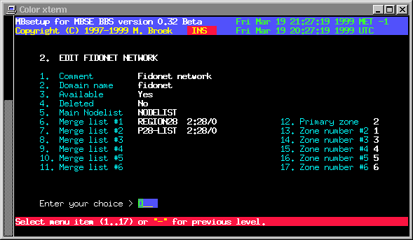 Fidonet networks setup