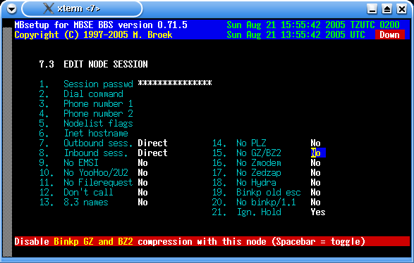 Nodes session setup